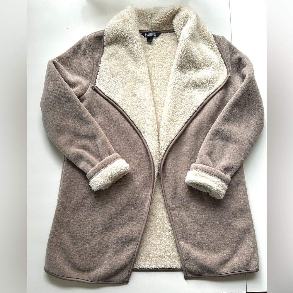 Nicole Miller Taupe and Cream Teddy Jacket
